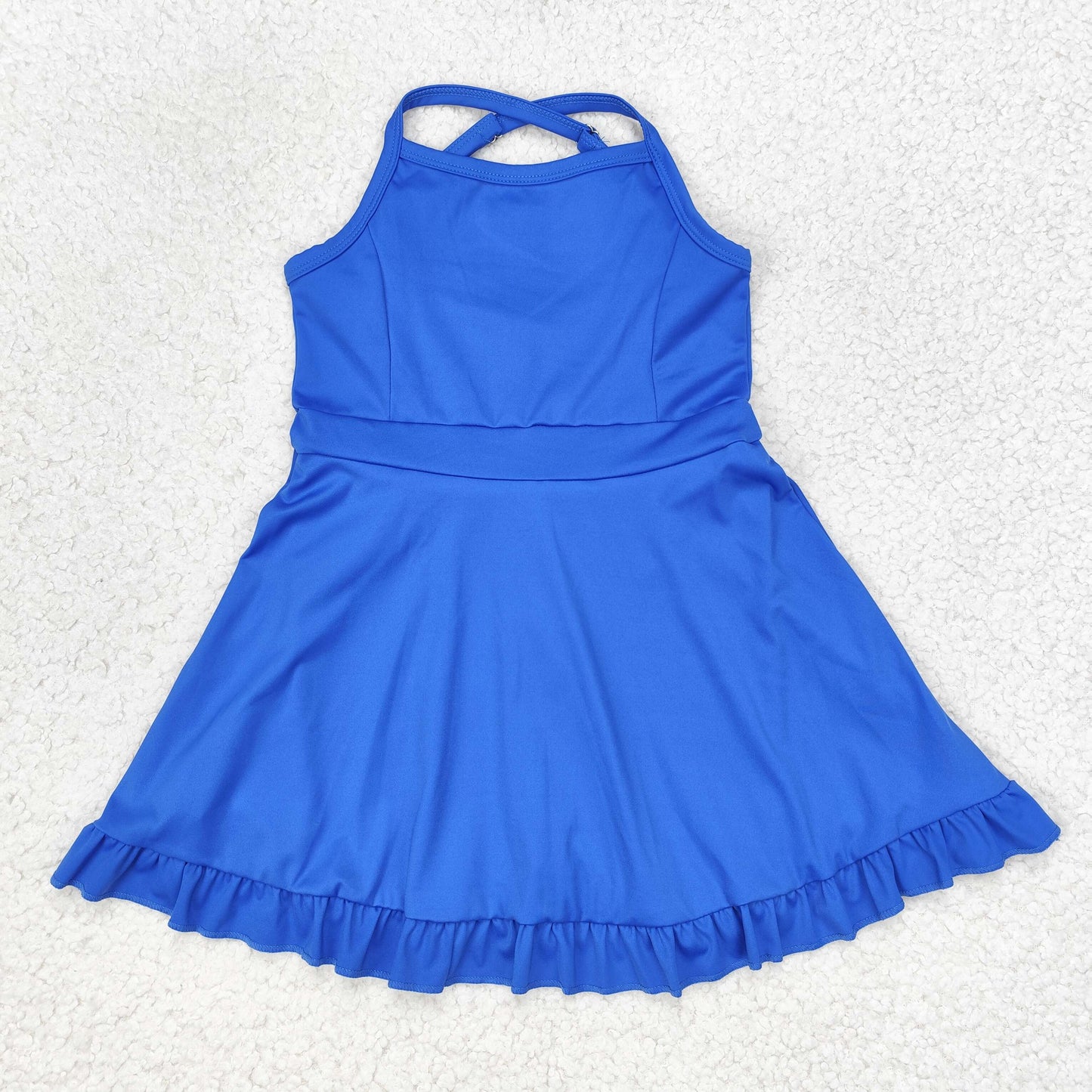 S0445 Solid blue tracksuit dress swimsuit