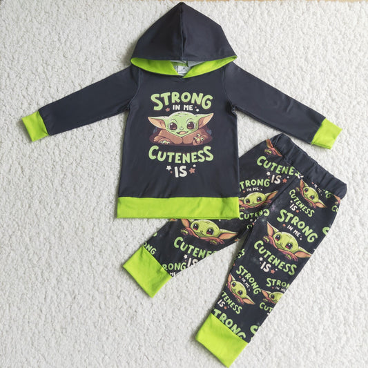 6 C9-37 boys Black long-sleeved hoodie pant suit