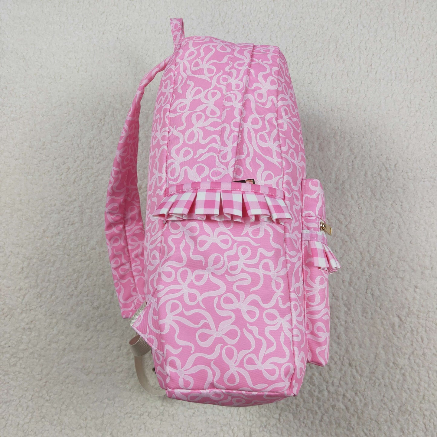 BA0308 Baby Girls Pink Bows Plaid Ruffle School Bags 8.5