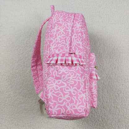 BA0308 Baby Girls Pink Bows Plaid Ruffle School Bags 8.5