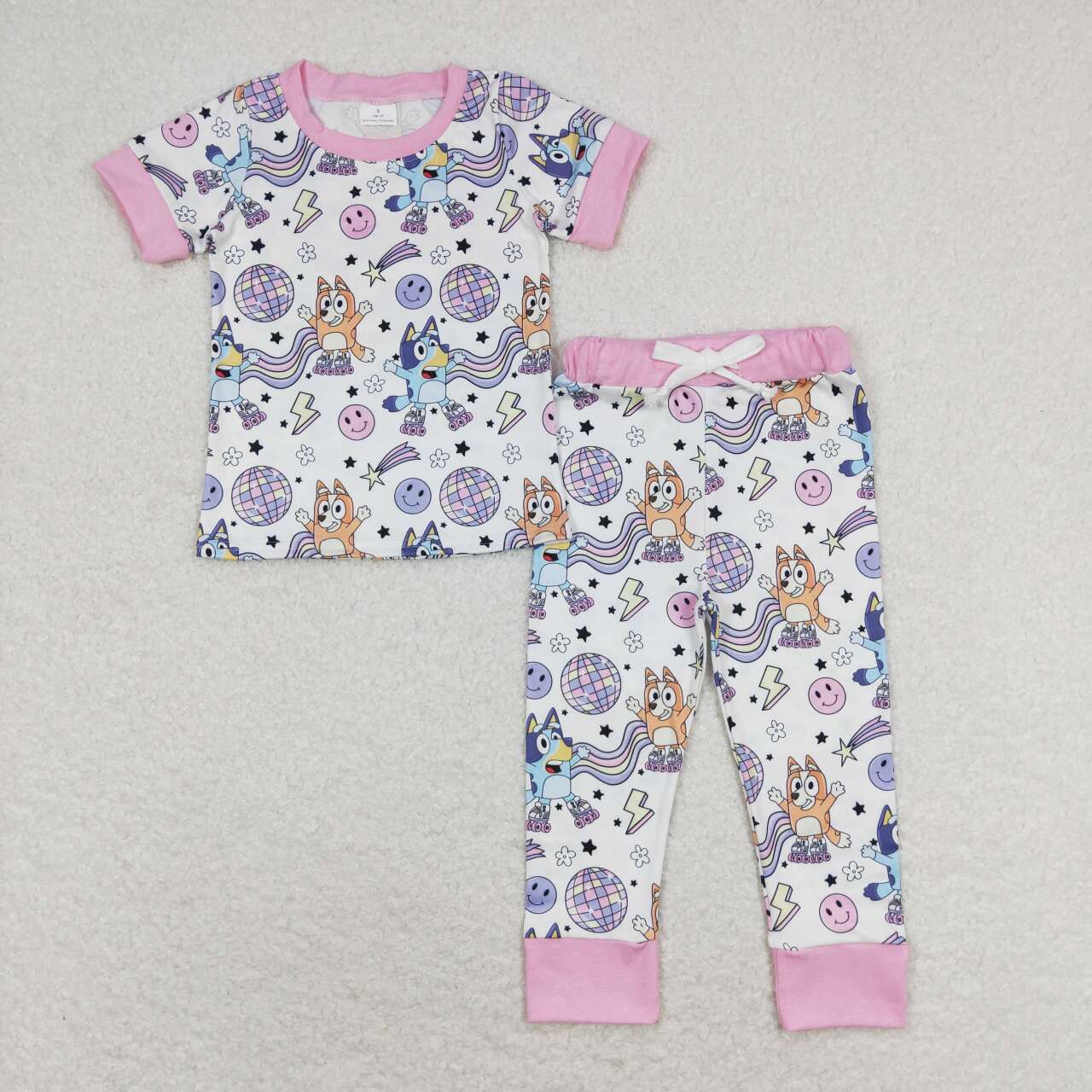 GSPO1508 Cartoon dog light ball Lightning pink and white short-sleeved trousers pajamas set
