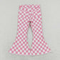 P0348 pink and white plaid denim trousers