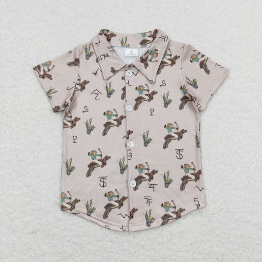 BT0484 Cactus rabbit brown button-up short-sleeved top