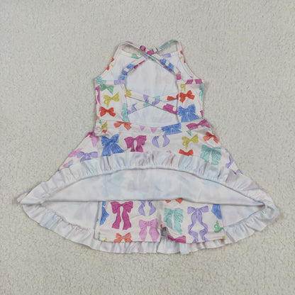 GSD2291 Baby Girls Strap Colorful Bows Yoga Ruffle Knee Length Dress 5.8