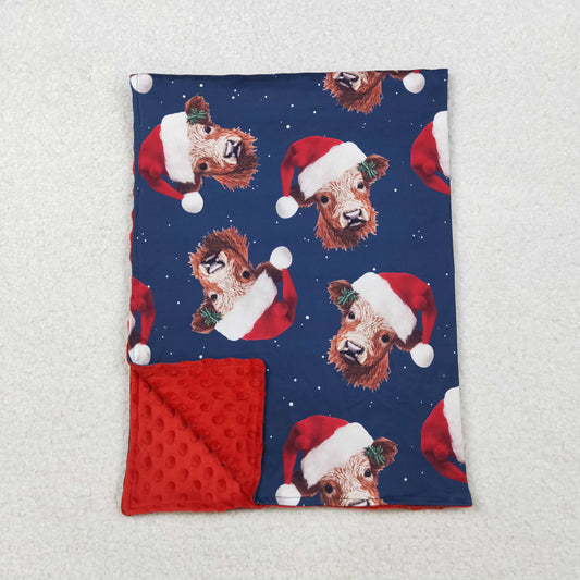 BL0088 Baby Kids Christmas Western Highland Cow Hats Minky Blanket C10.15