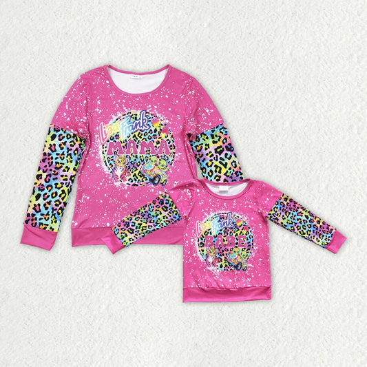 Mommy&Me Baby Girls Hotpink Cat Mini Mama Cartoon Long Sleeve Shirts Tops