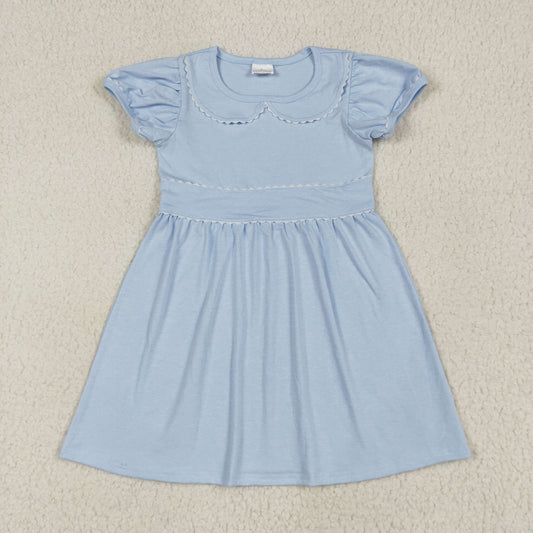 GSD2316 Baby Girls Blue Short Ruffle Sleeves Knee Length Dress 6.26