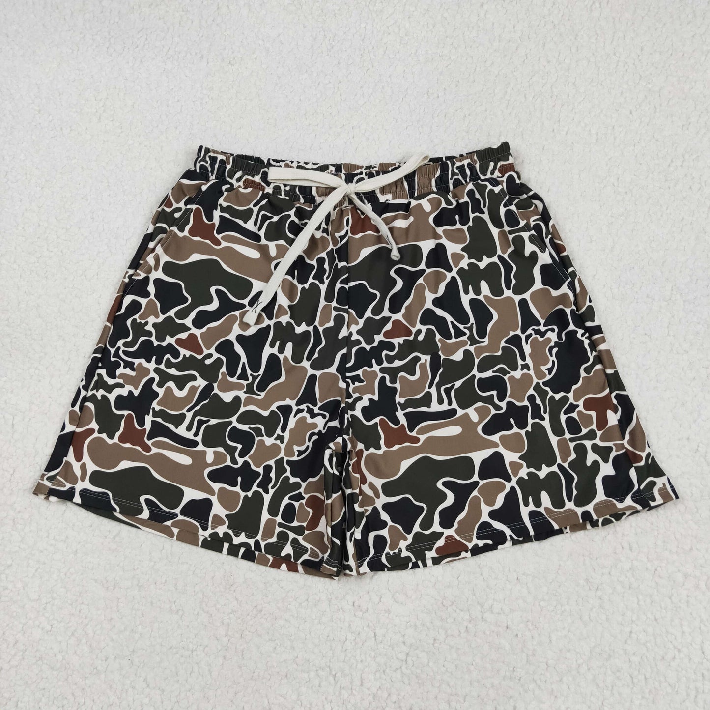 S0478 Adult Man Brown Duck Camouflage Pockets Bottom Trunk Shorts Swimwear