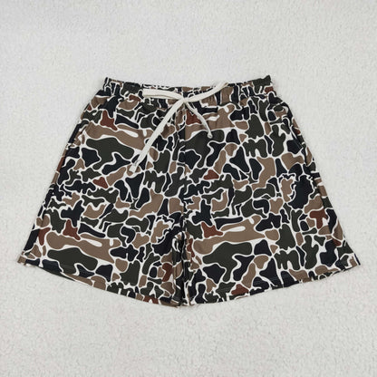 S0478 Adult Man Brown Duck Camouflage Pockets Bottom Trunk Shorts Swimwear