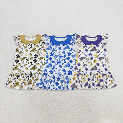 Sibling Baby Girls Go Team Bows Footballs Knee Length Dresses C10.10