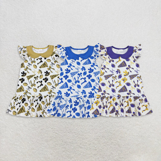 Sibling Baby Girls Go Team Bows Footballs Knee Length Dresses C10.10