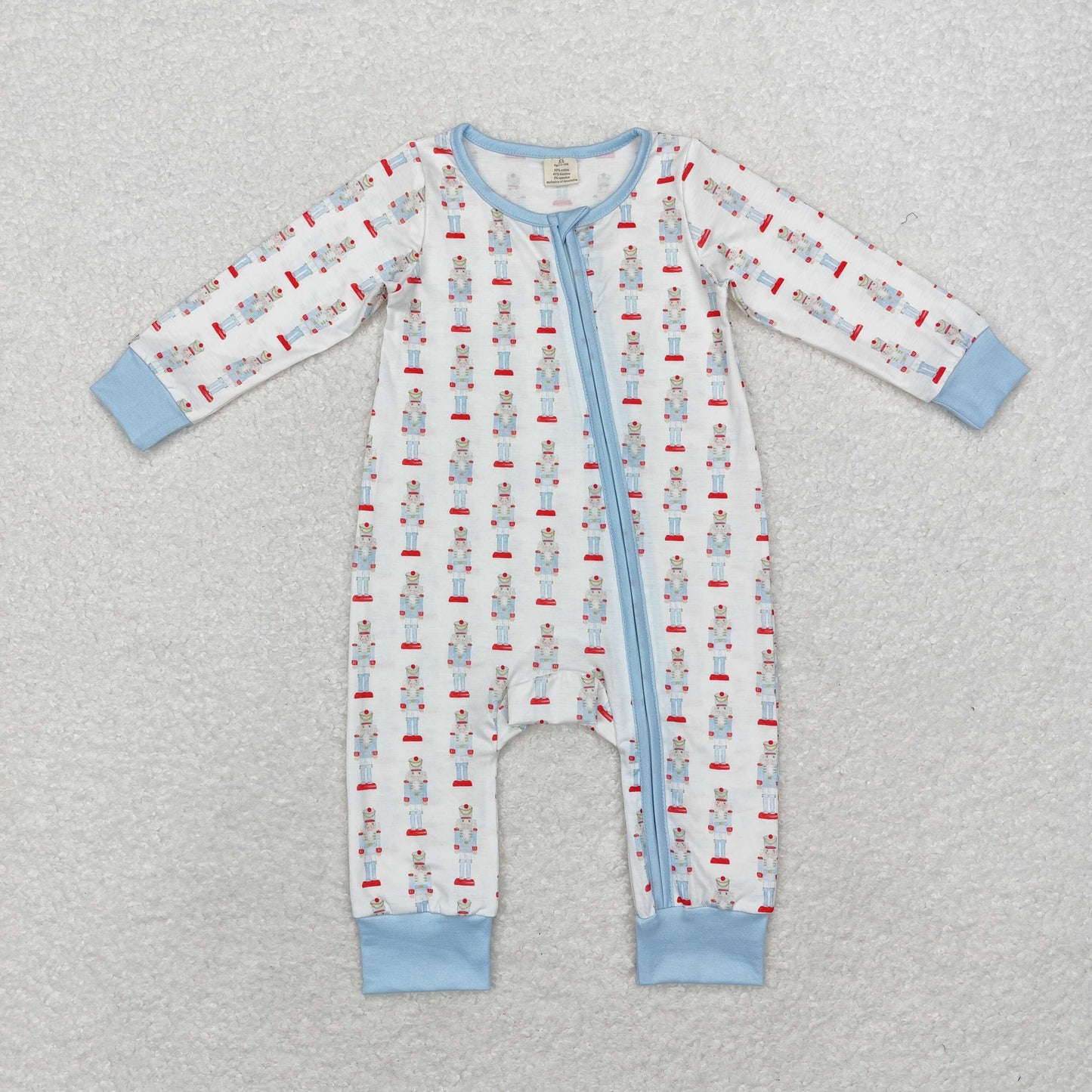LR1184 Bamboo Christmas cartoon blue and white zip-up long-sleeved onesie
