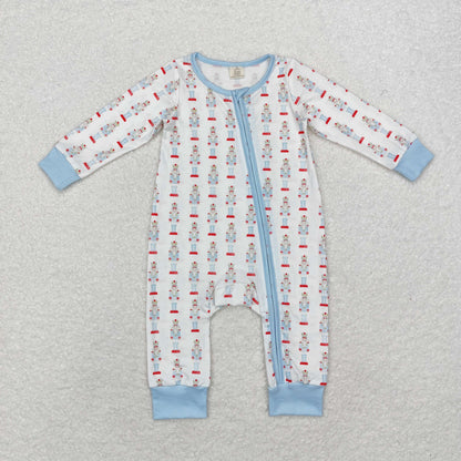 LR1184 Bamboo Christmas cartoon blue and white zip-up long-sleeved onesie
