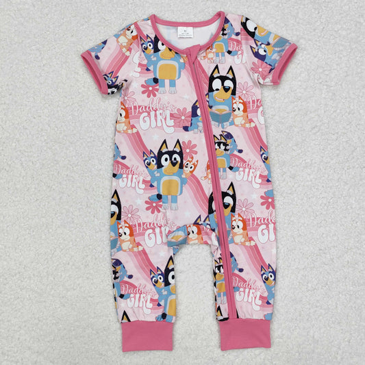 SR2105 Baby Infant Girls Daddy's Girl Dogs Pink Zip Romper