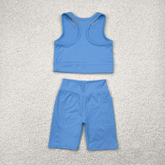 GSSO1515 Baby Girls Blue Athletic Active Wear Top Shorts Clothes Set 4.25