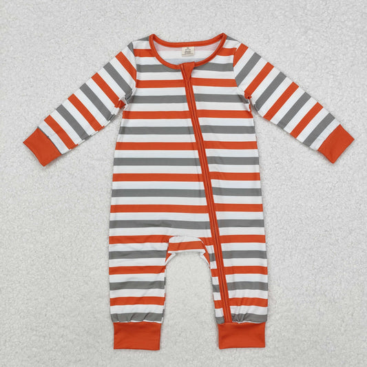 LR1732 Baby Infant Boys Orange Stripes Zip Long Sleeve Romper