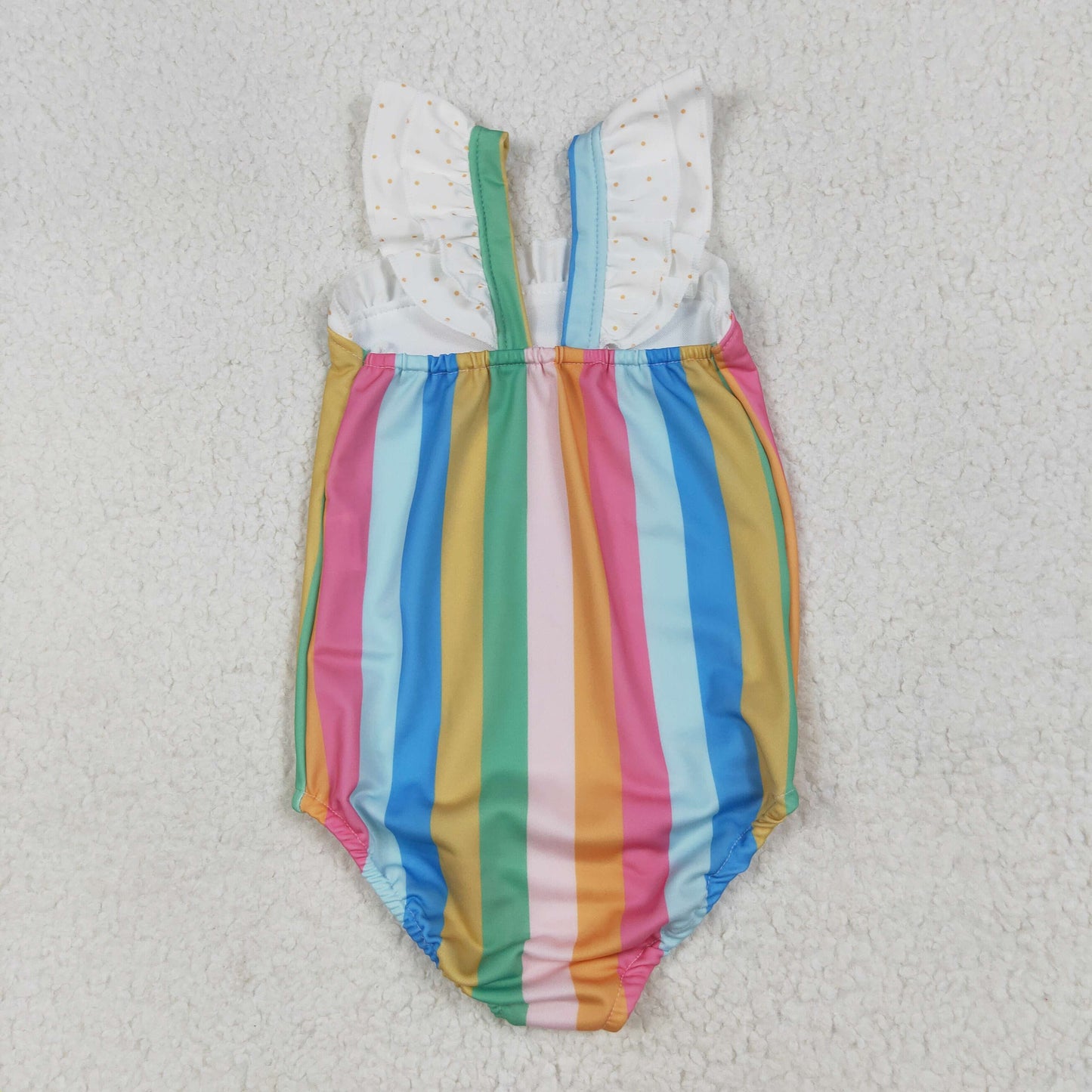 S0550 Baby Girls Flutter Sleeves Colorful Stripe One Piece Swimsuit 6.28
