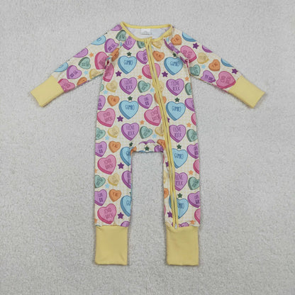 Sibling Baby Girls Colorful Hearts Stars Pants Valentines Pajamas Sets Two Way Zip Convertible Rompers C11.10