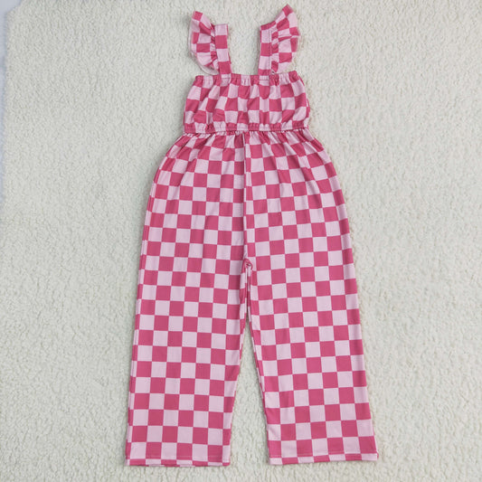SR3050 Baby Girls Flutter Sleeves Pink Plaid Bell Jumpsuit 6.10