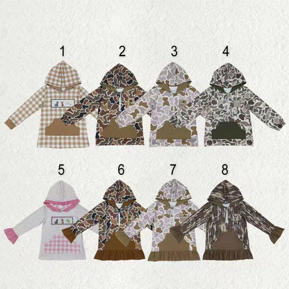 Sibling Baby Kids Camo Embroidery Ducks Dogs Deer Pocket Zip Hunting Hoodies Top C12.9