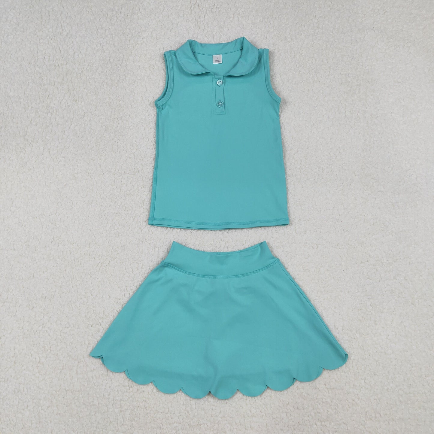 GSD2349 Baby Girls Aqua Sleeveless Button Top Skirt Yoga Set C9.18