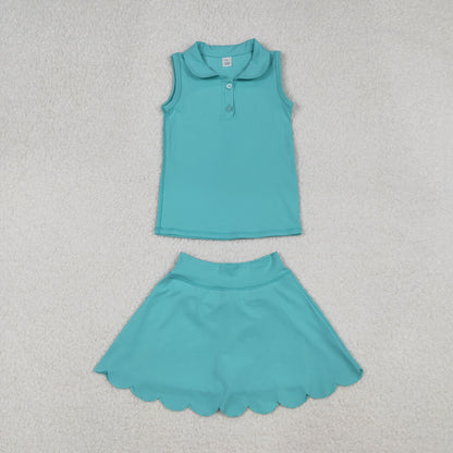 GSD2349 Baby Girls Aqua Sleeveless Button Top Skirt Yoga Set C9.18