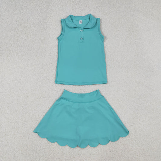GSD2349 Baby Girls Aqua Sleeveless Button Top Skirt Yoga Set C9.18
