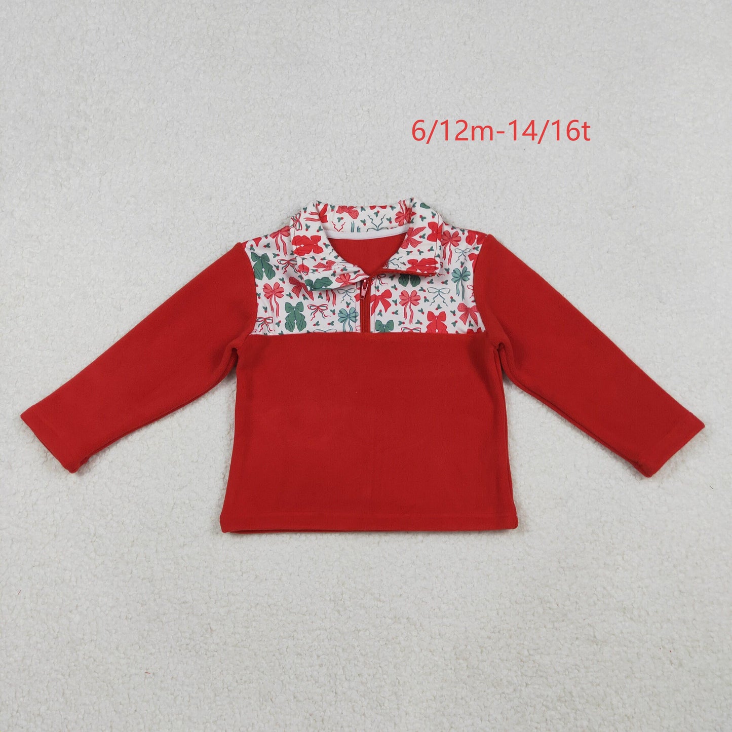 GT1150 Baby Girls Red Green Bows Christmas Half Zipper Pullover Top C10.15