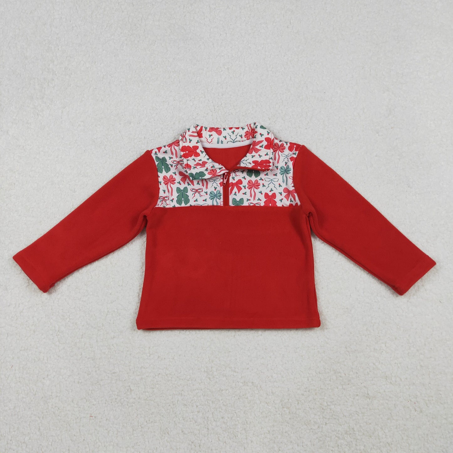 GT1150 Baby Girls Red Green Bows Christmas Half Zipper Pullover Top C10.15
