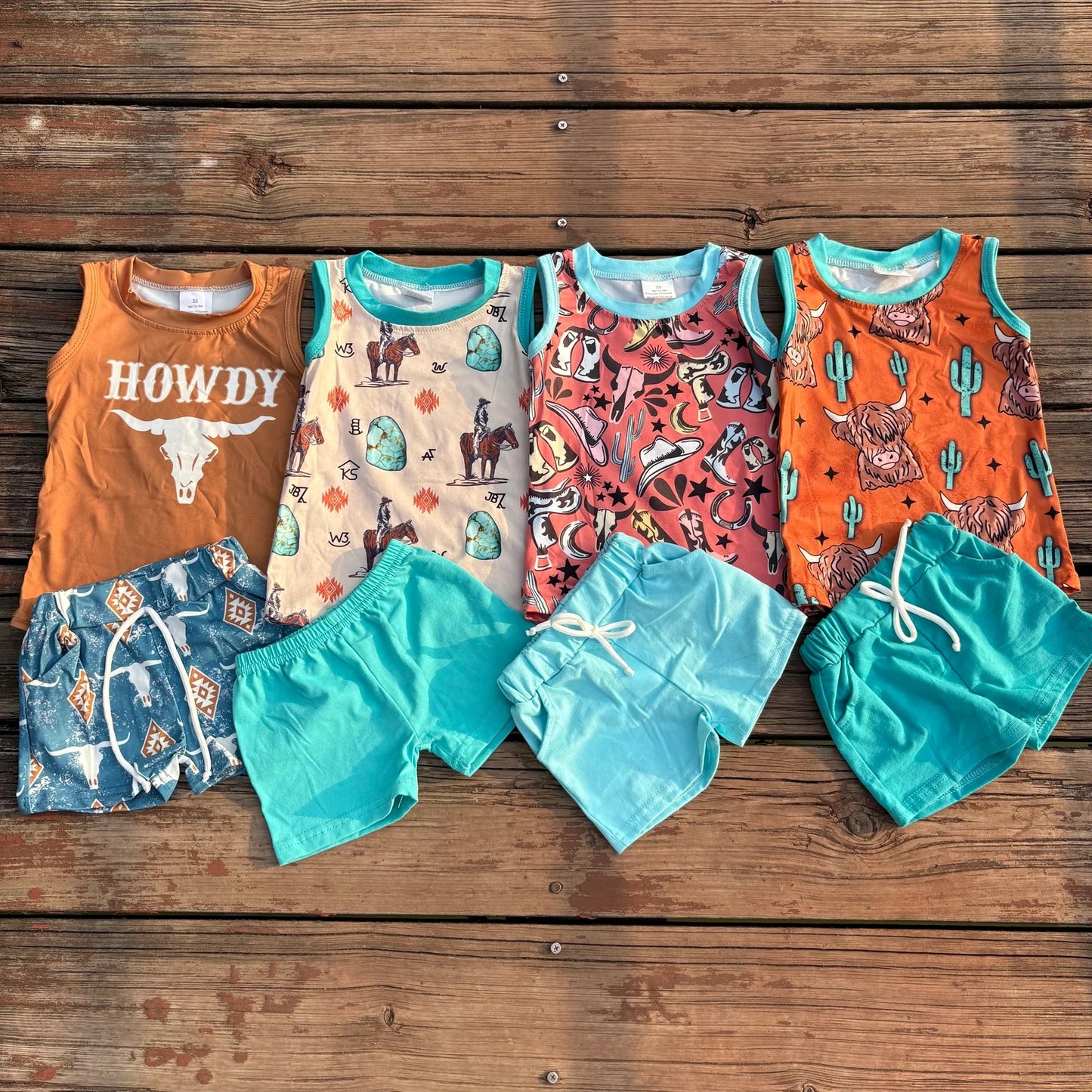 Sibling Baby Boys Summer Western Tank Top Shorts Outfits Sets 8.11