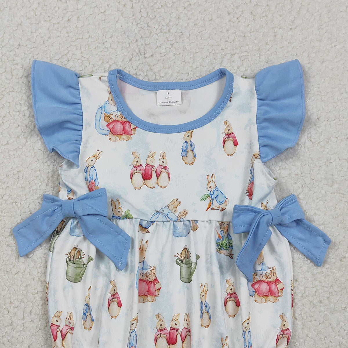 RTS SR3833 Baby Girls Flutter Sleeve Rabbits Bows Easter Ruffle Rompers