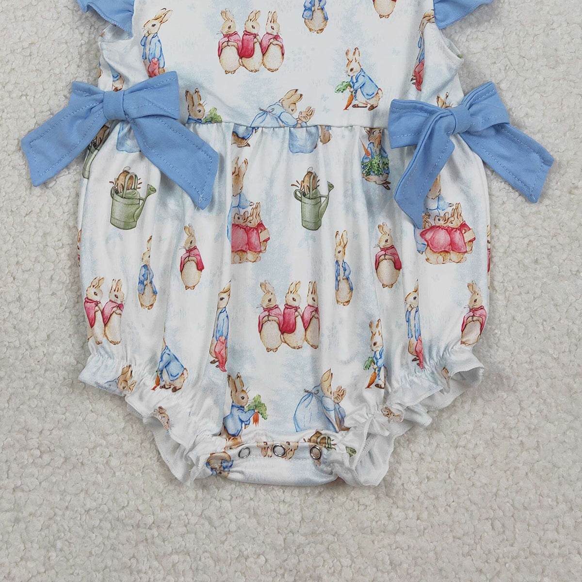 RTS SR3833 Baby Girls Flutter Sleeve Rabbits Bows Easter Ruffle Rompers
