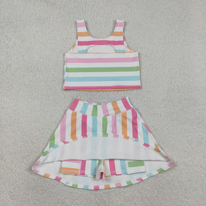 RTS GSD2348 Baby Girls Sleeveless Colorful Stripes Top Skort Yoga Active Sets