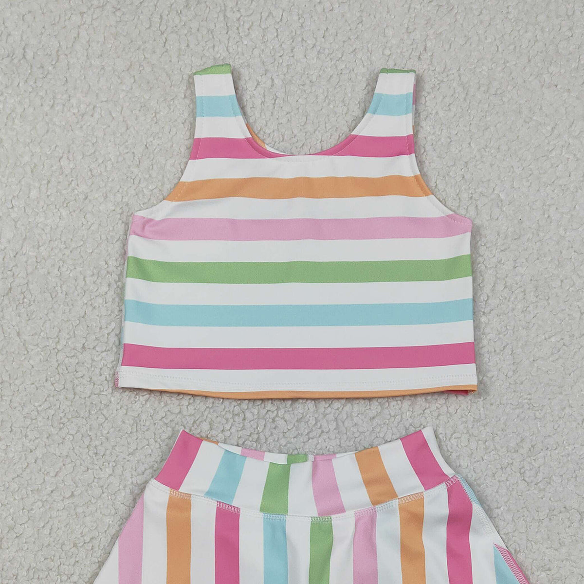 RTS GSD2348 Baby Girls Sleeveless Colorful Stripes Top Skort Yoga Active Sets