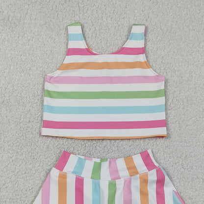 RTS GSD2348 Baby Girls Sleeveless Colorful Stripes Top Skort Yoga Active Sets