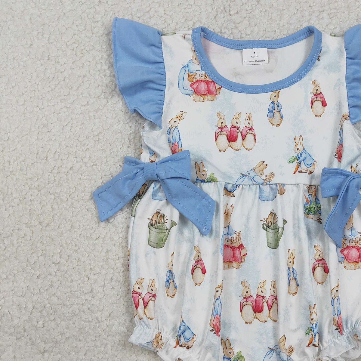 RTS SR3833 Baby Girls Flutter Sleeve Rabbits Bows Easter Ruffle Rompers