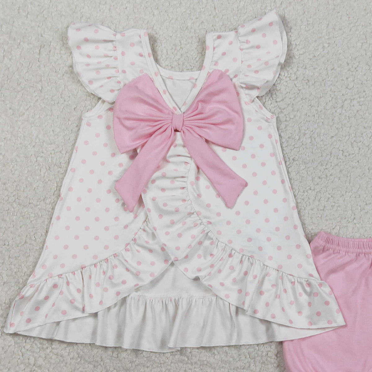 RTS GSSO3018 Baby Girls Cross Polka Dots Back Bow Tunic Ruffle Short Easter Clothes Sets