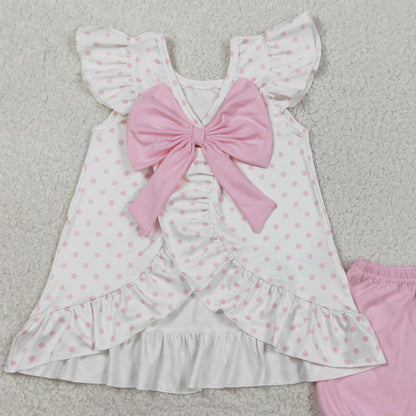 RTS GSSO3018 Baby Girls Cross Polka Dots Back Bow Tunic Ruffle Short Easter Clothes Sets