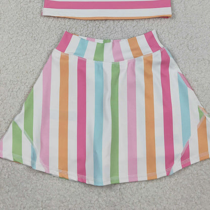 RTS GSD2348 Baby Girls Sleeveless Colorful Stripes Top Skort Yoga Active Sets
