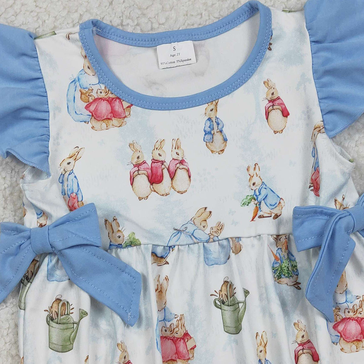 RTS SR3833 Baby Girls Flutter Sleeve Rabbits Bows Easter Ruffle Rompers