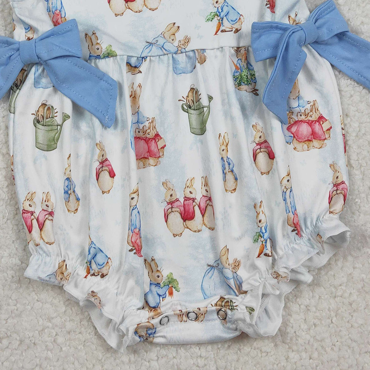 RTS SR3833 Baby Girls Flutter Sleeve Rabbits Bows Easter Ruffle Rompers