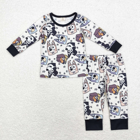 BLP0561 Bamboo cartoon dog Pentagon Star beige long sleeve pants pajamas set