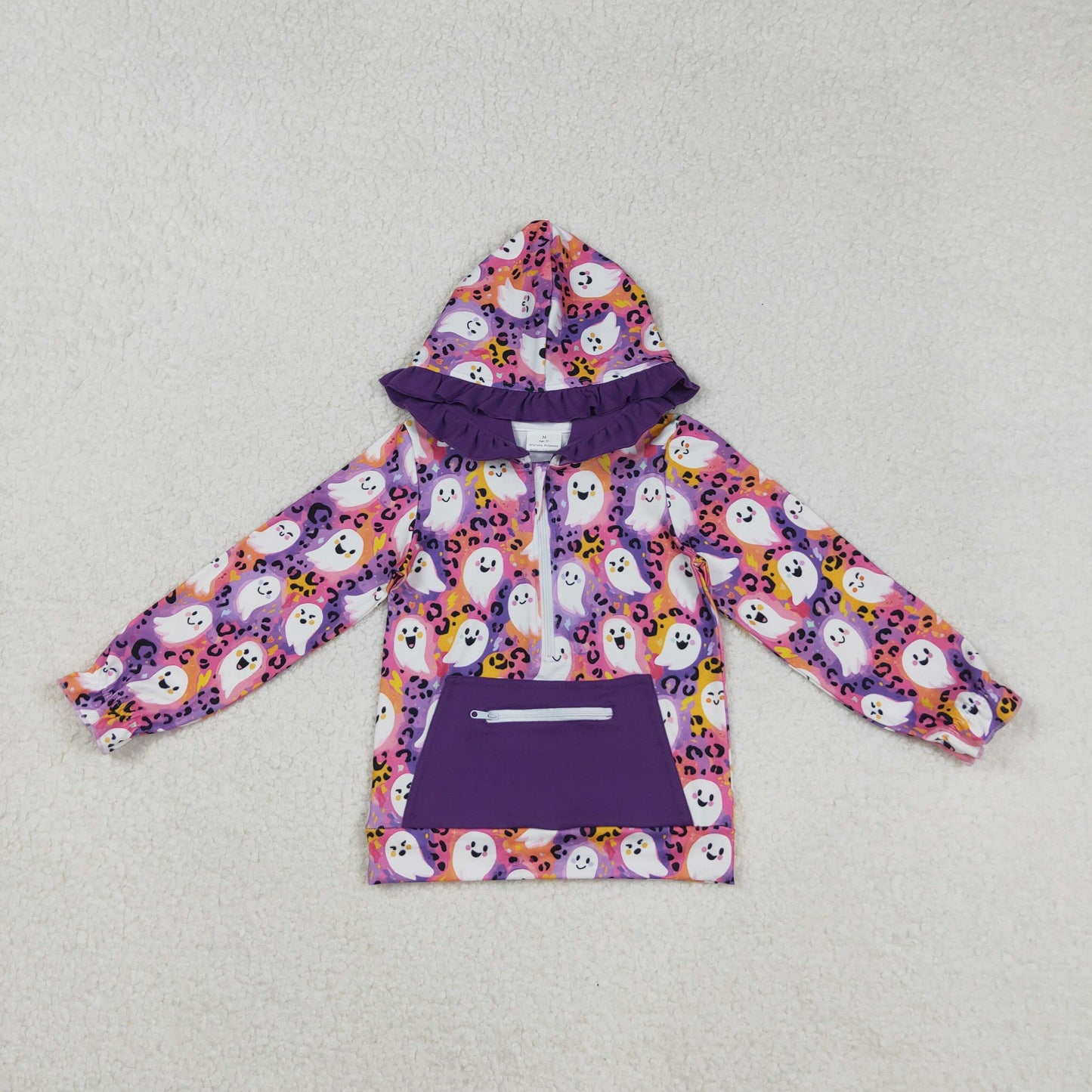 GT1155 Baby Girls Purple Leopard Ghost Pocket Zipper Halloween Hoodies Top C8.30
