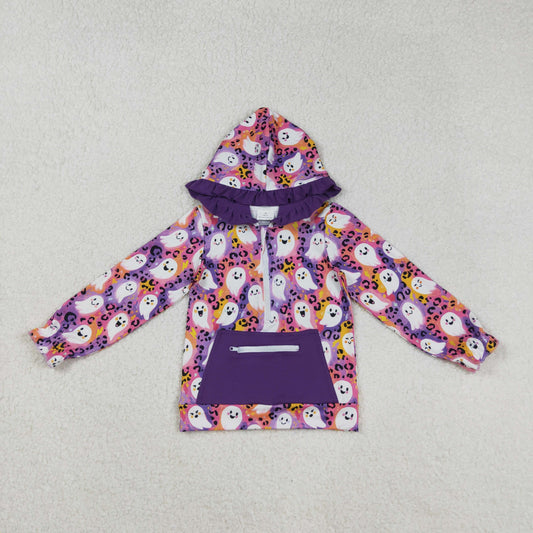 GT1155 Baby Girls Purple Leopard Ghost Pocket Zipper Halloween Hoodies Top C8.30