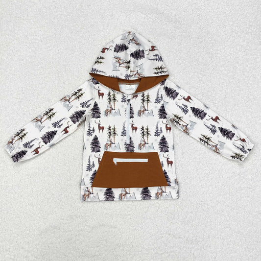 BT0758 Baby Boys Fall Deer Trees Hooded Long Sleeve Tops