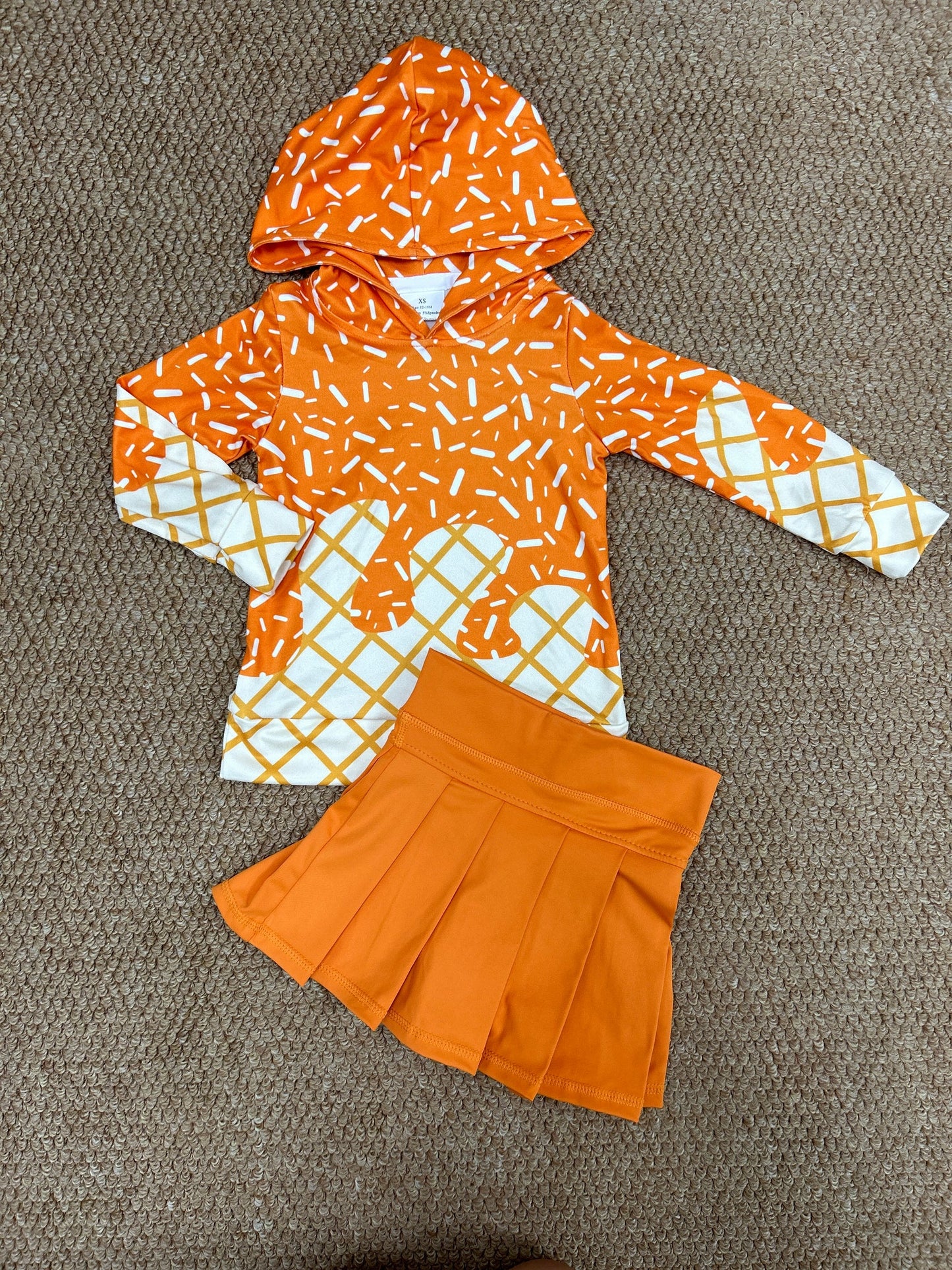 BT1274+GLK0109 Baby Girls Orange Drip Hoodie Top Yoga Skort Team Sets 8.2