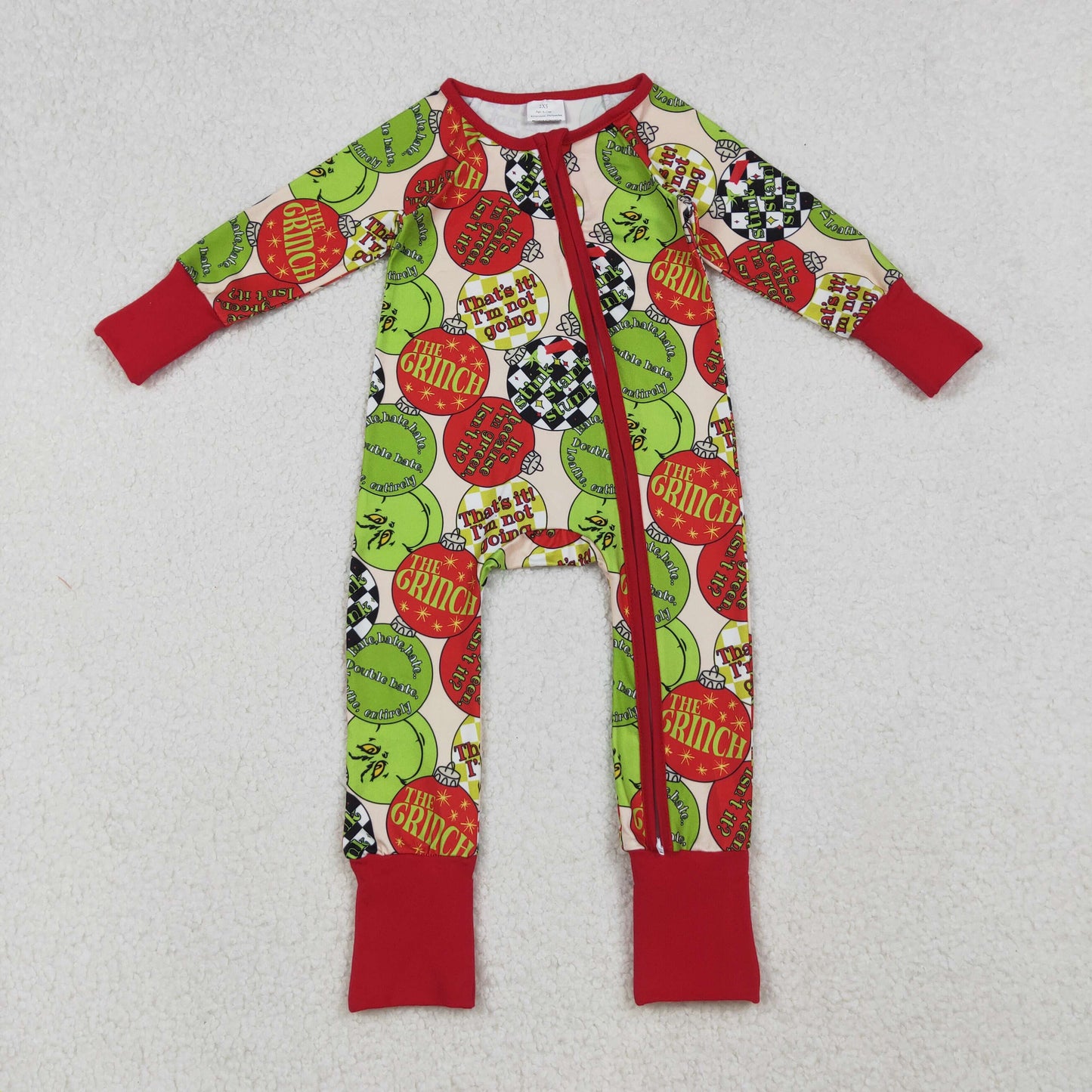 LR2658 Baby Boys Red Green Face Lights Christmas Zipper Footie Romper C10.8