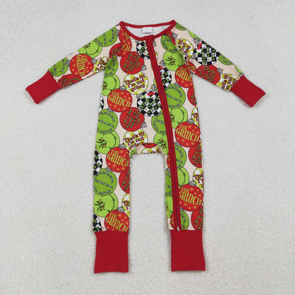 LR2658 Baby Boys Red Green Face Lights Christmas Zipper Footie Romper C10.8