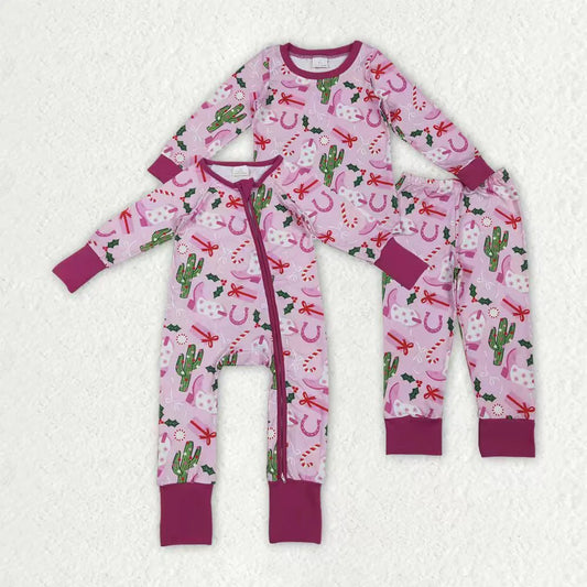 Sibling Baby Girls Boots Cactus Western Christmas Pants Pajamas Sets Zipper Rompers C11.4