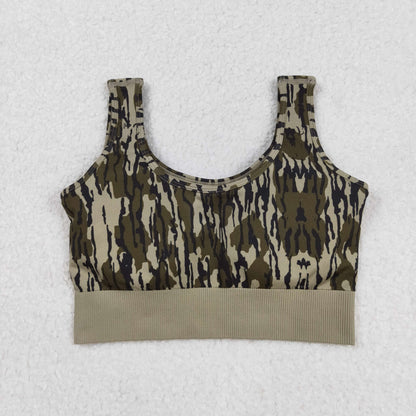GT1187 Adult Women Bottomland Camo Knitted Yoga Crop Bra Tops C9.5